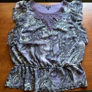 Apt. 9 Women's Lavender Paisley Lacey Ruffle Peplum Blouse